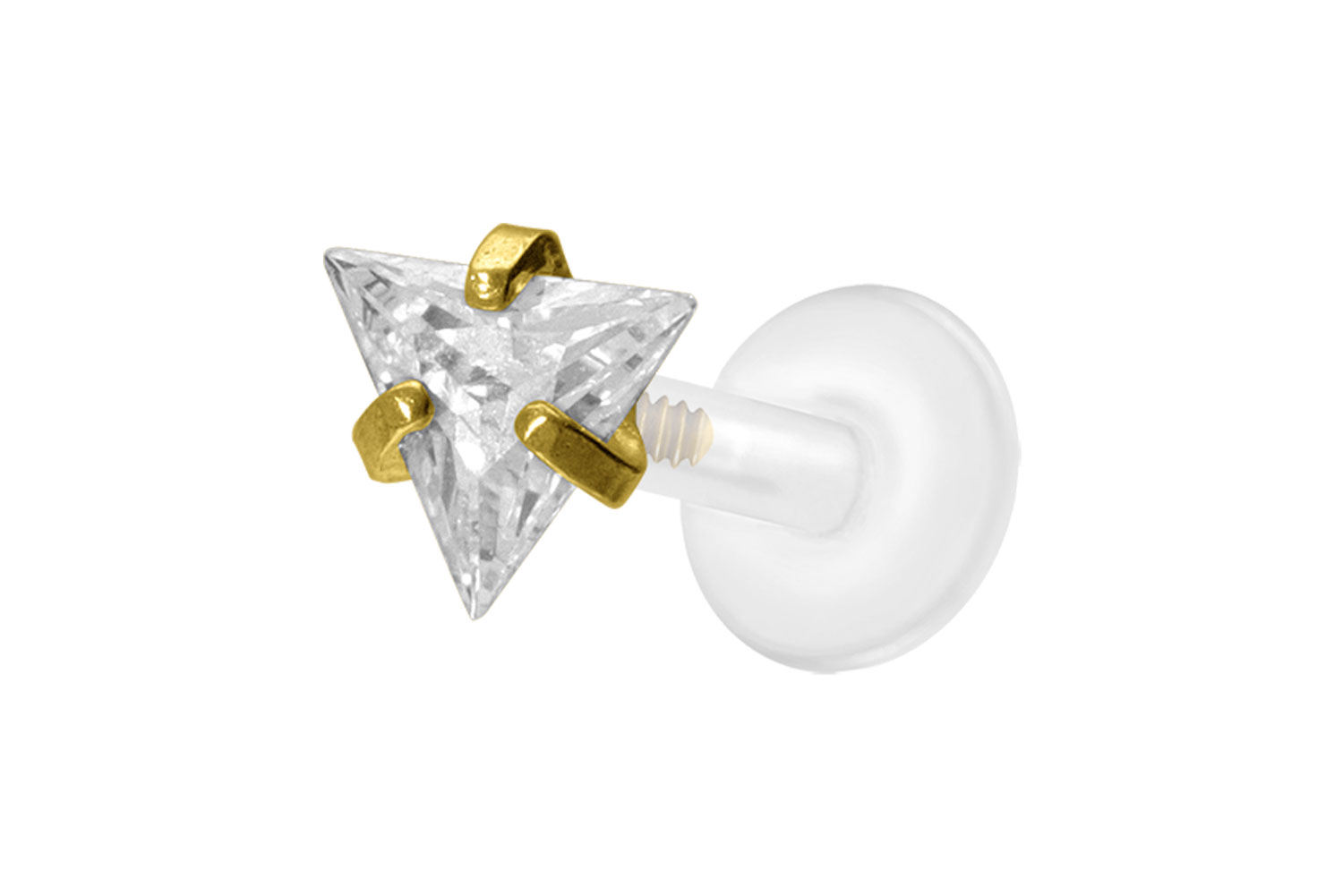 PTFE Labret Piercing mit Innengewinde + Titan-Aufsatz EINGEFASSTES KRISTALLDREIECK